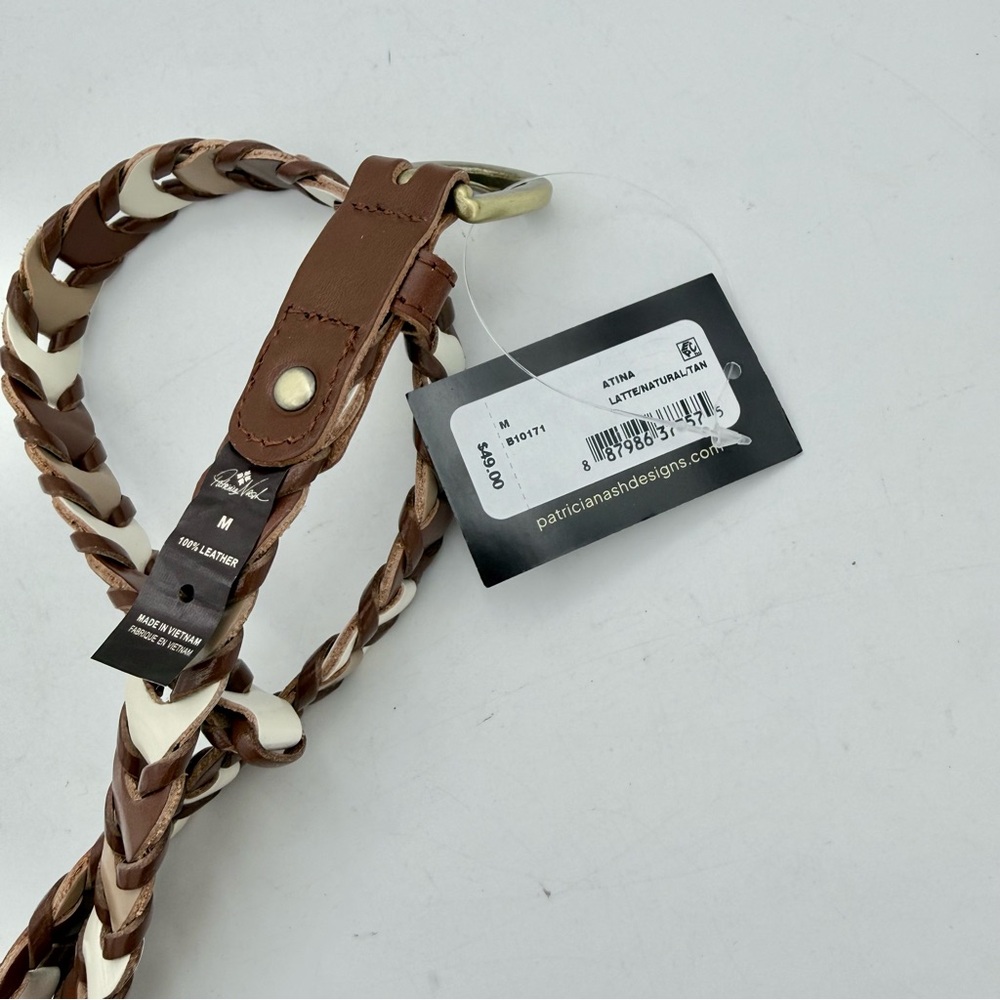 Patricia Nash new women’s Chainlink full grain leather belt brown & beige size M - Picture 3 of 4